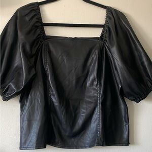 Black Pleather puff sleeve corset top Plus size-2XL